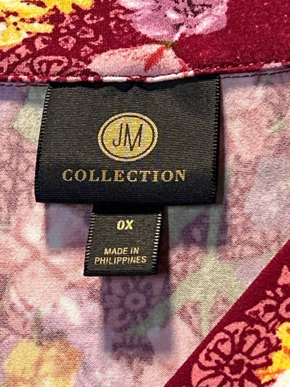 JM Collection Size 0X Floral Wrap Top Ruby Slippers Print 3/4 Sleeve - Picture 7 of 9